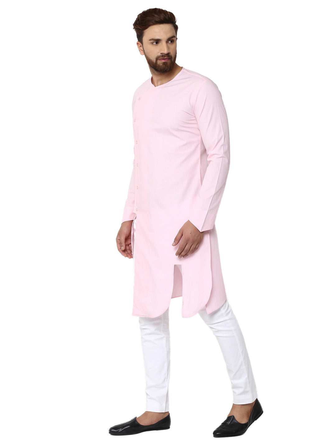 Pink Asymmetric Pure Cotton Kurta