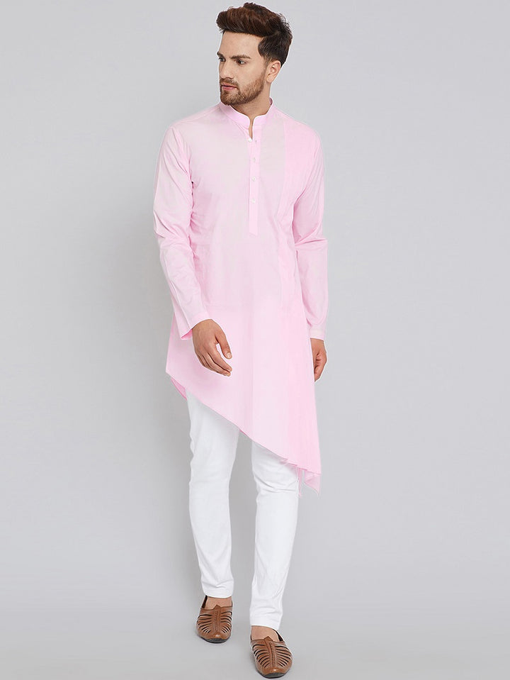 Pink Asymmetric Pure Cotton Kurta