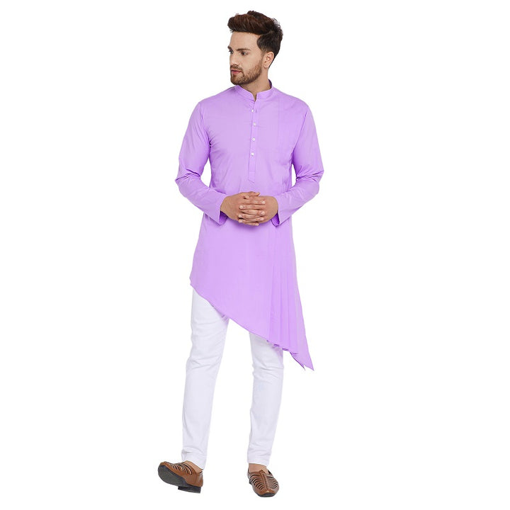 Purple Asymmetric Pure Cotton Kurta