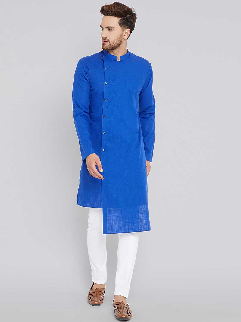 Blue Asymmetric Pure Cotton Kurta