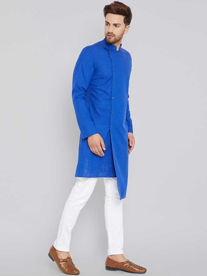 Blue Asymmetric Pure Cotton Kurta