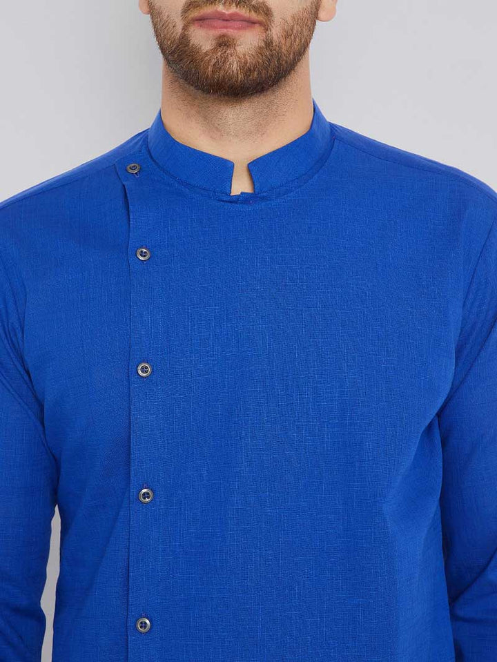 Blue Asymmetric Pure Cotton Kurta