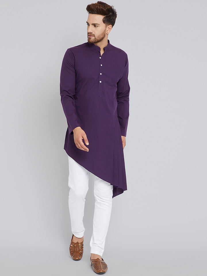 Purple Asymmetric Pure Cotton Kurta