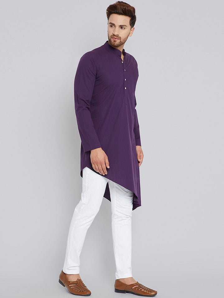 Purple Asymmetric Pure Cotton Kurta