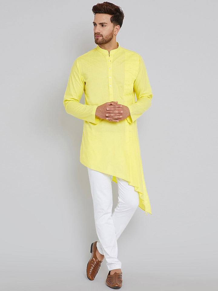 Yellow Asymmetric Pure Cotton Kurta