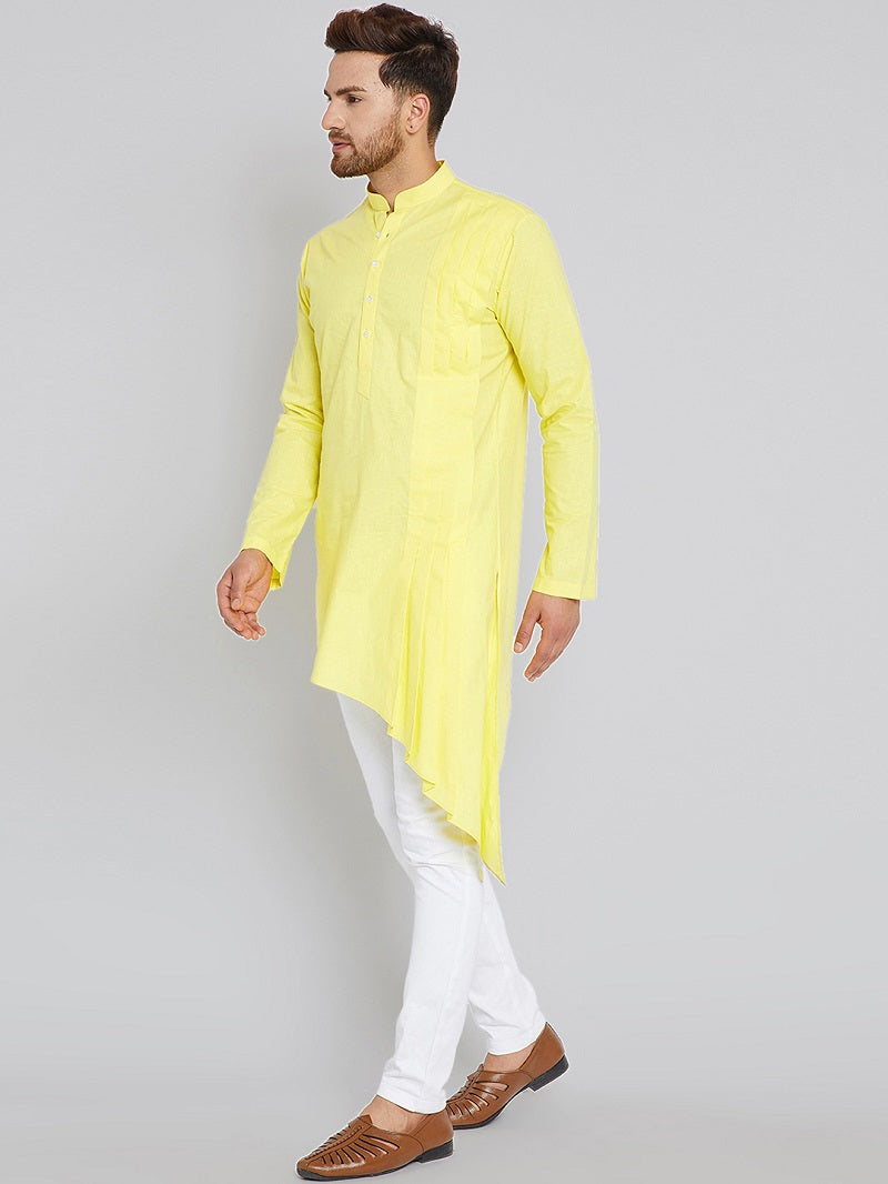 Yellow Asymmetric Pure Cotton Kurta