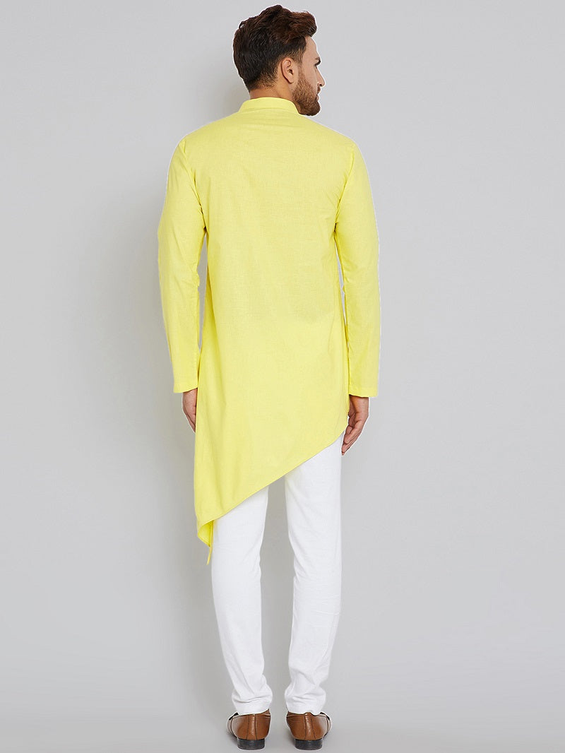 Yellow Asymmetric Pure Cotton Kurta