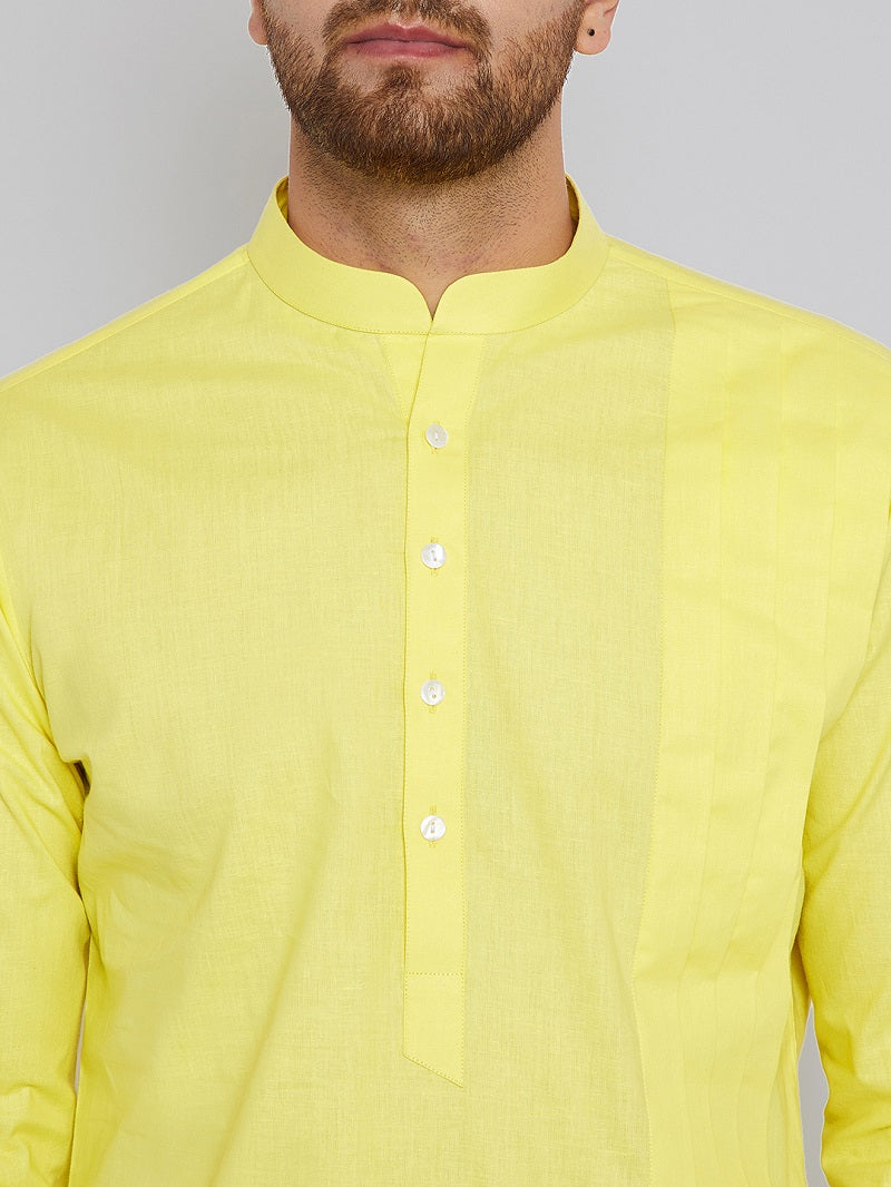 Yellow Asymmetric Pure Cotton Kurta