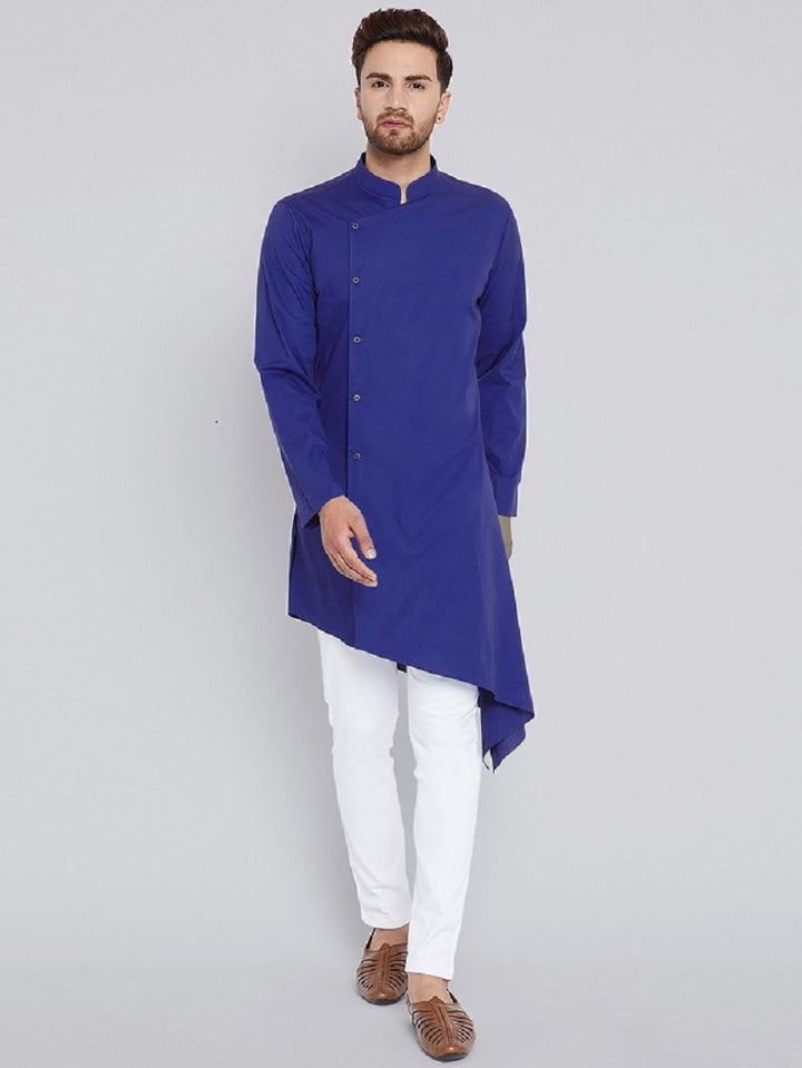 Blue Asymmetric Pure Cotton Kurta