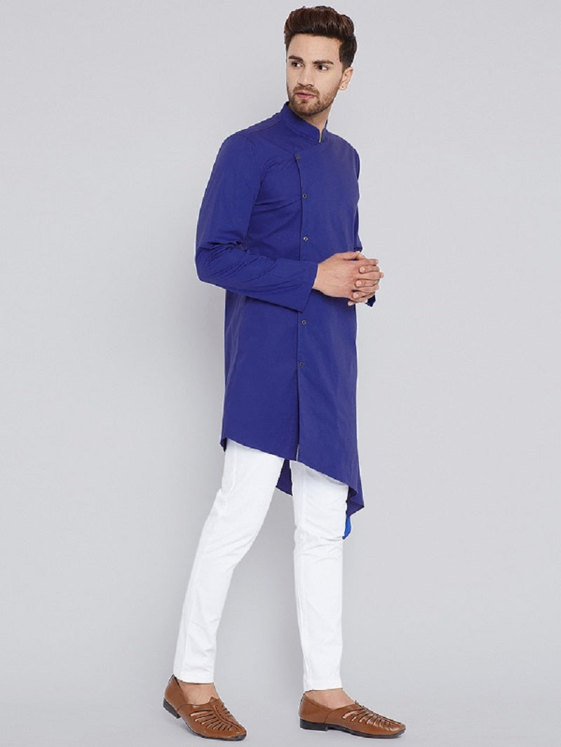 Blue Asymmetric Pure Cotton Kurta