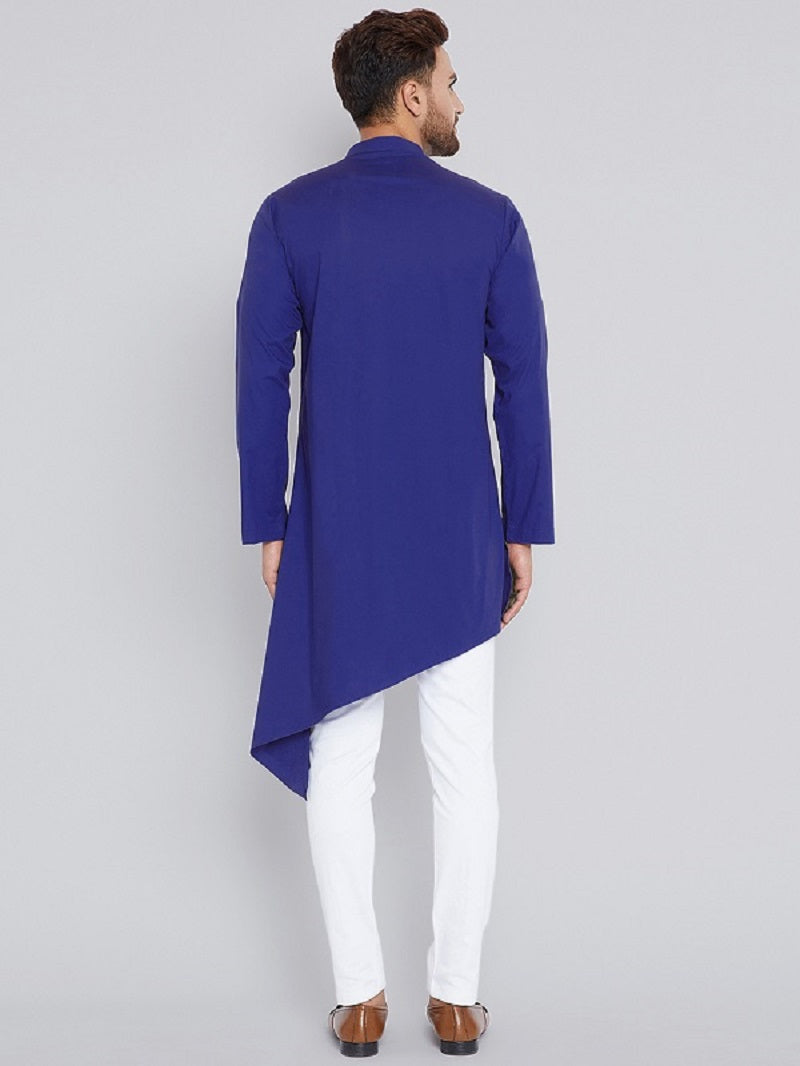 Blue Asymmetric Pure Cotton Kurta