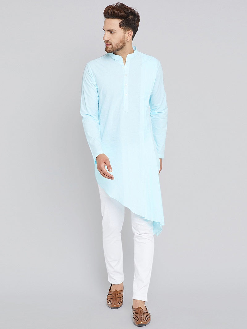 Blue Asymmetric Pure Cotton Kurta