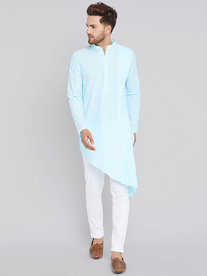 Blue Asymmetric Pure Cotton Kurta