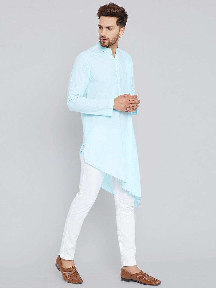 Blue Asymmetric Pure Cotton Kurta