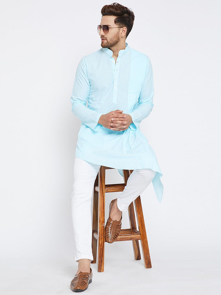 Blue Asymmetric Pure Cotton Kurta