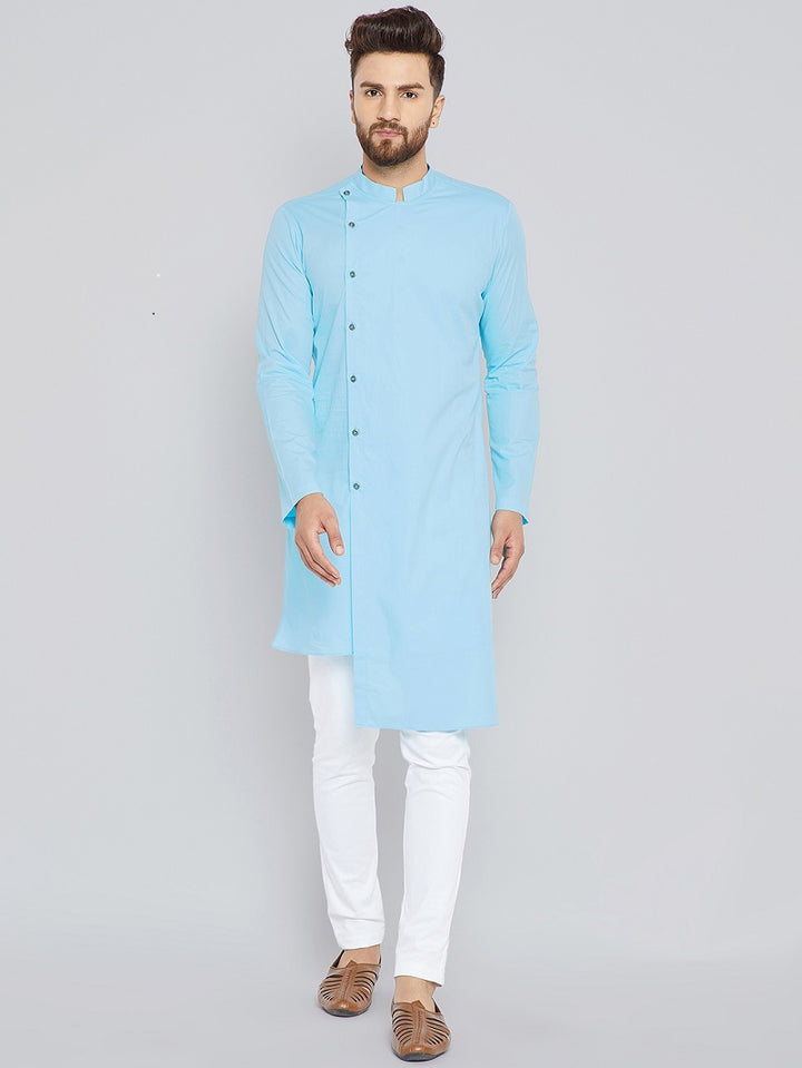 Blue Asymmetric Pure Cotton Kurta