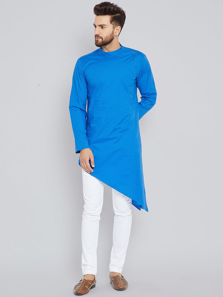 Blue Asymmetric Pure Cotton Kurta