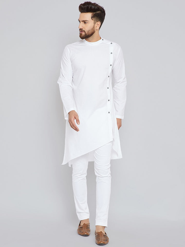 White Asymmetric Pure Cotton Kurta