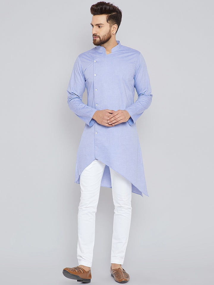 Blue Asymmetric Pure Cotton Kurta