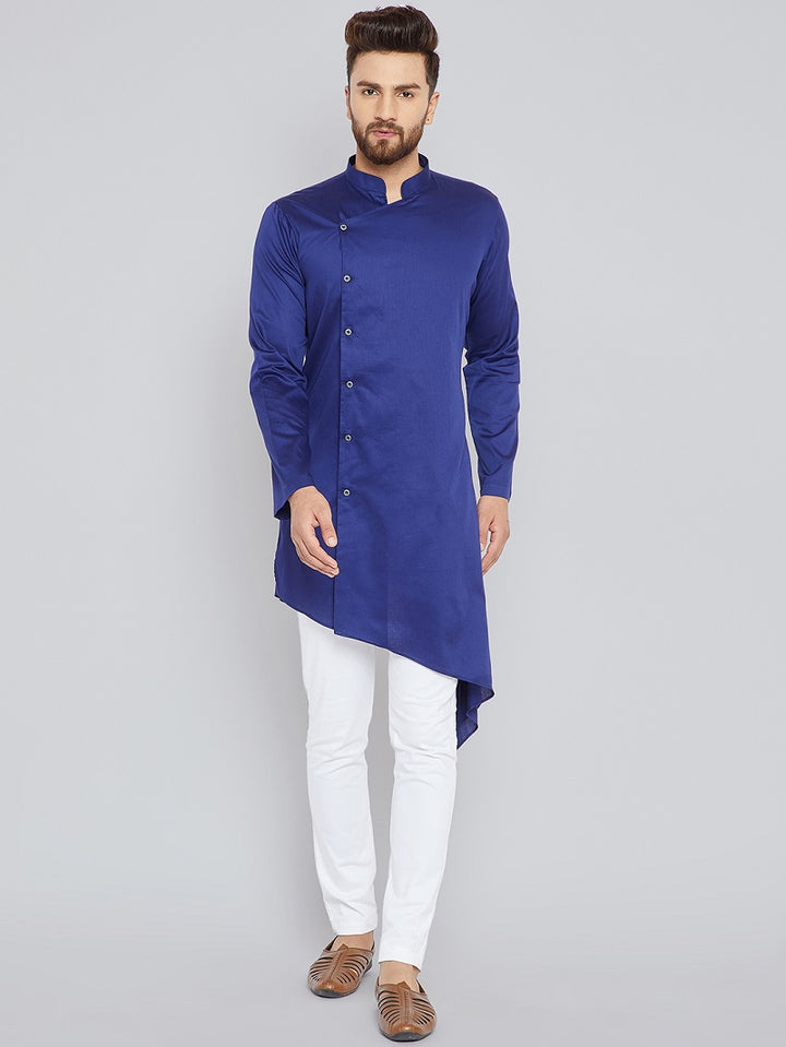 Blue Asymmetric Pure Cotton Kurta