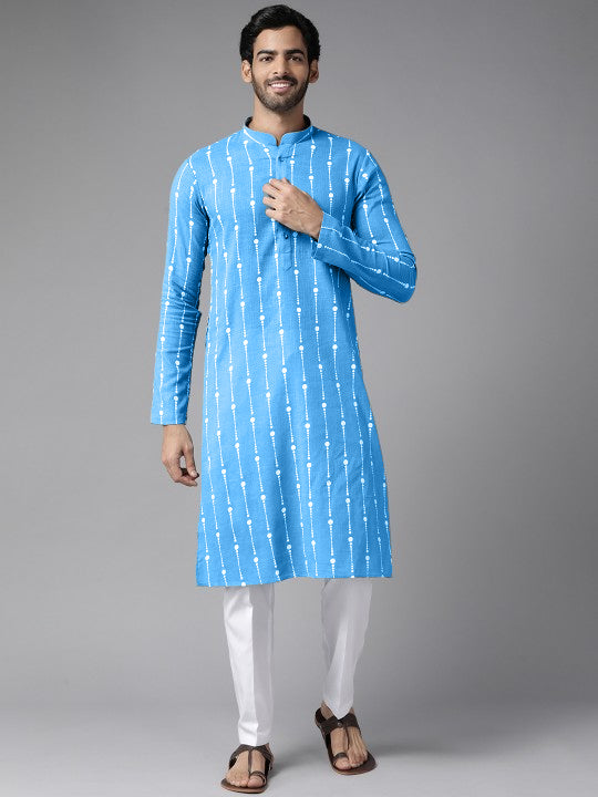 Blue & White Dot Printed Straight Kurta with Pyjama