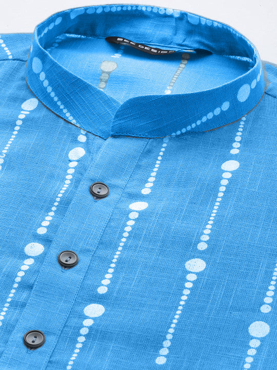 Blue & White Dot Printed Straight Kurta with Pyjama