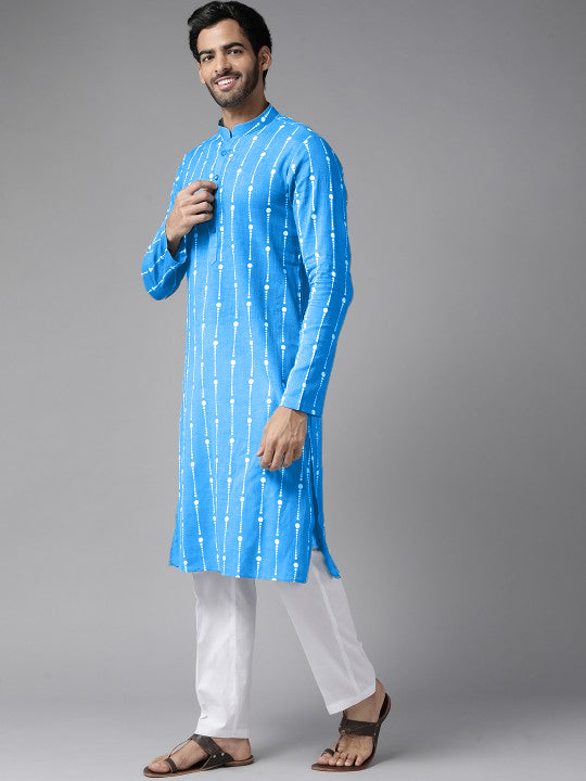 Blue & White Dot Printed Straight Kurta with Pyjama