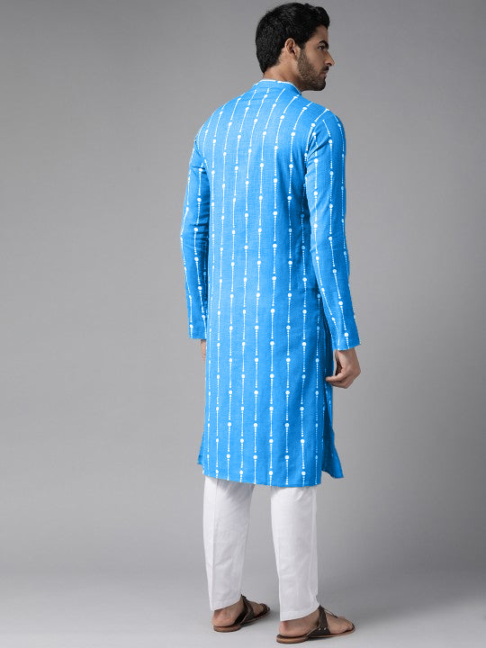 Blue & White Dot Printed Straight Kurta with Pyjama