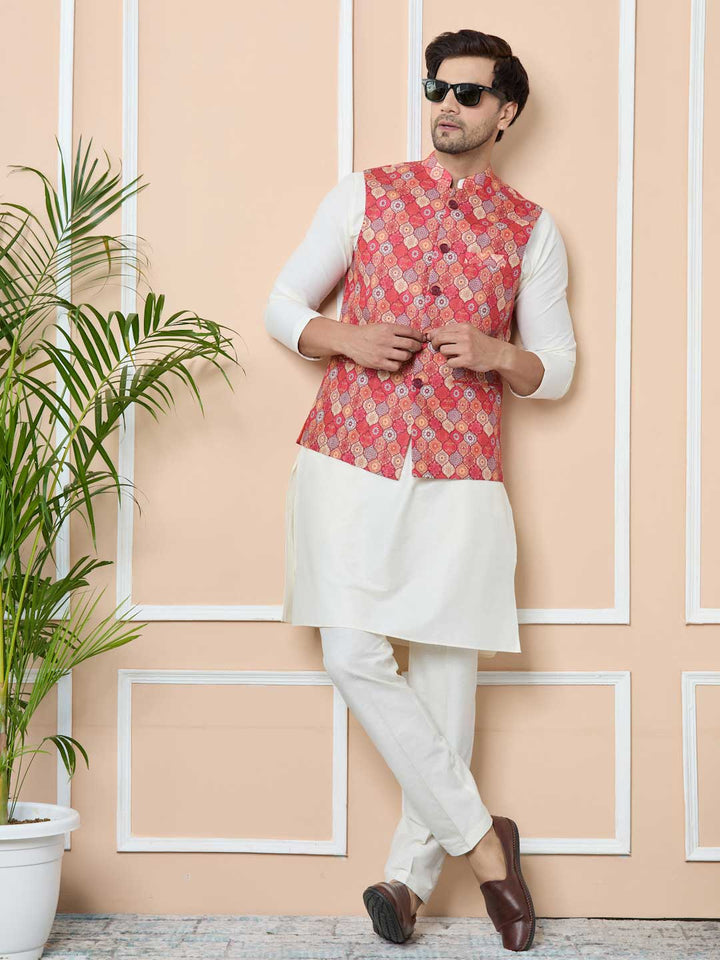 Gray Printed Slim Fit Cotton Nehru Jacket