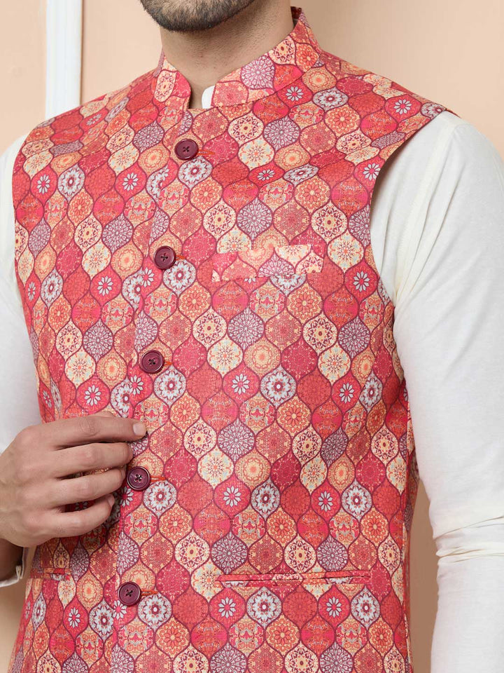 Gray Printed Slim Fit Cotton Nehru Jacket