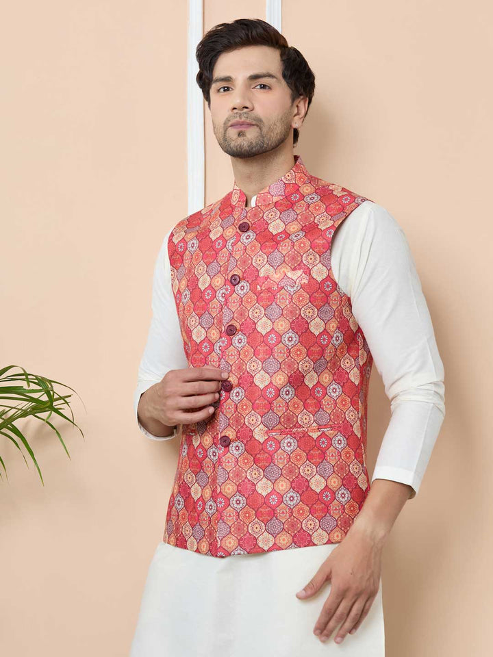 Gray Printed Slim Fit Cotton Nehru Jacket