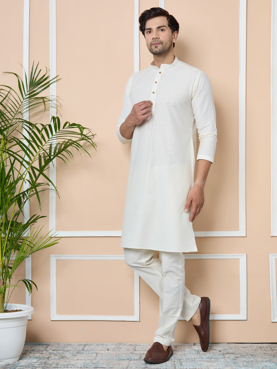 White Sequin Embroidered Nehru Jacket with Solid Kurta-Pyjama (3 Piece Set)