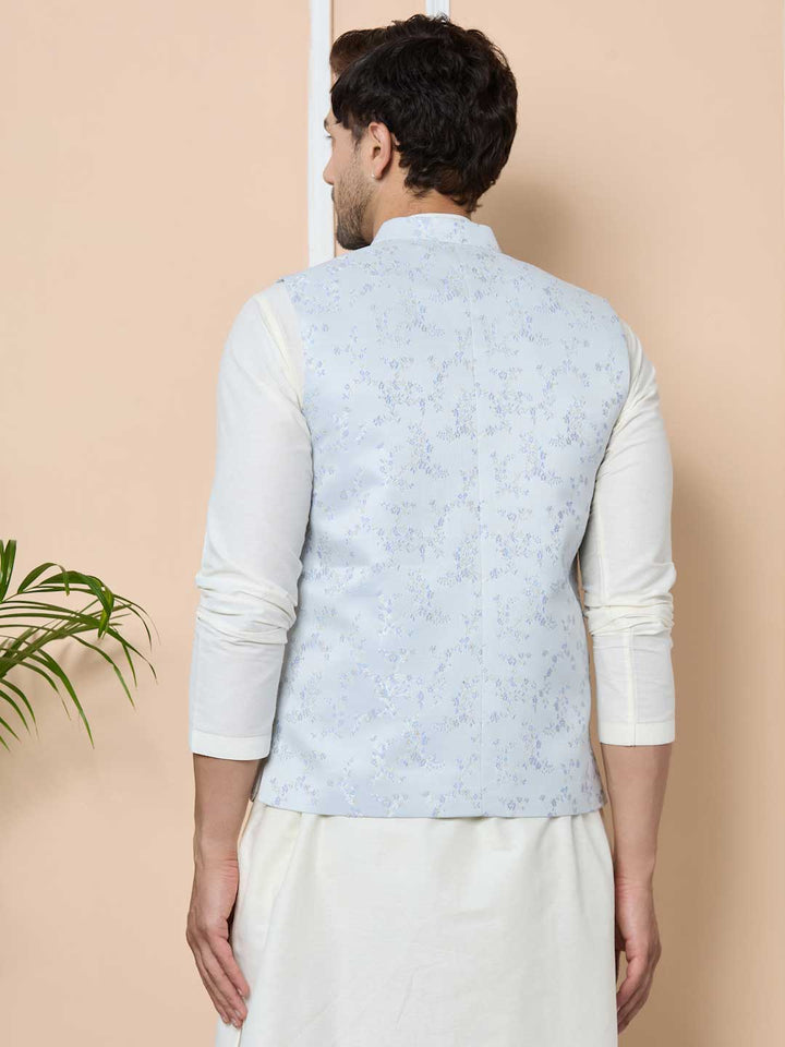 Blue Woven Jacquard Nehru Jacket set6