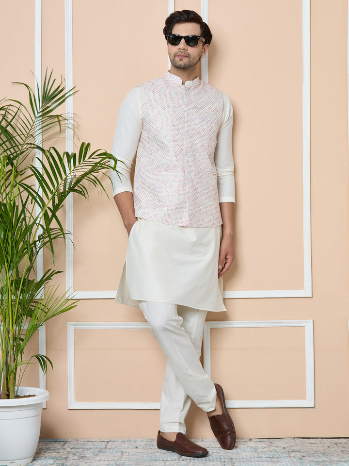 White Embroidered Nehru Jacket