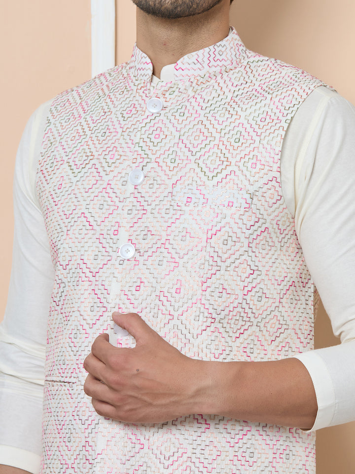 White Embroidered Nehru Jacket