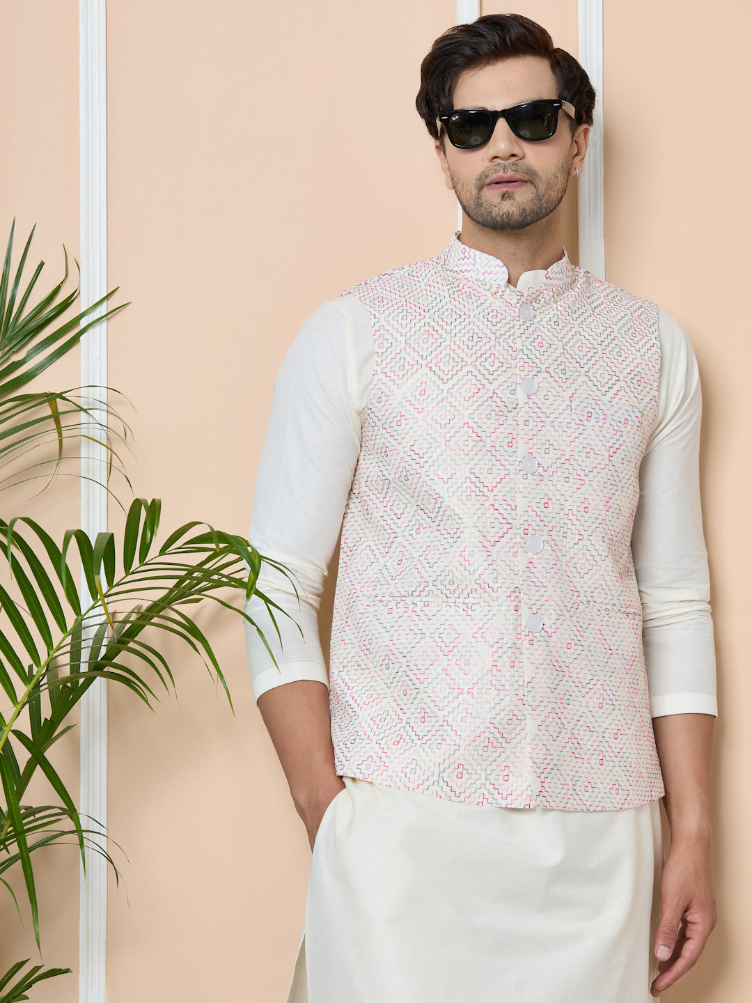 White Embroidered Nehru Jacket