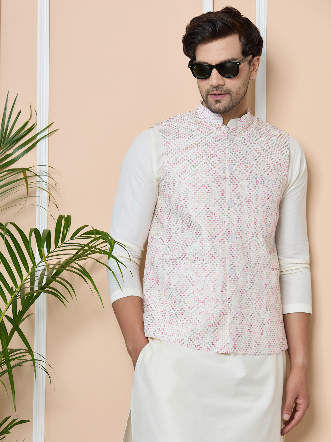 White Embroidered Nehru Jacket