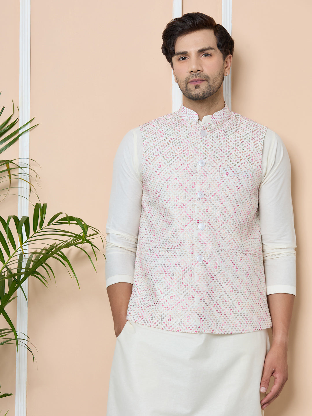 White Embroidered Nehru Jacket