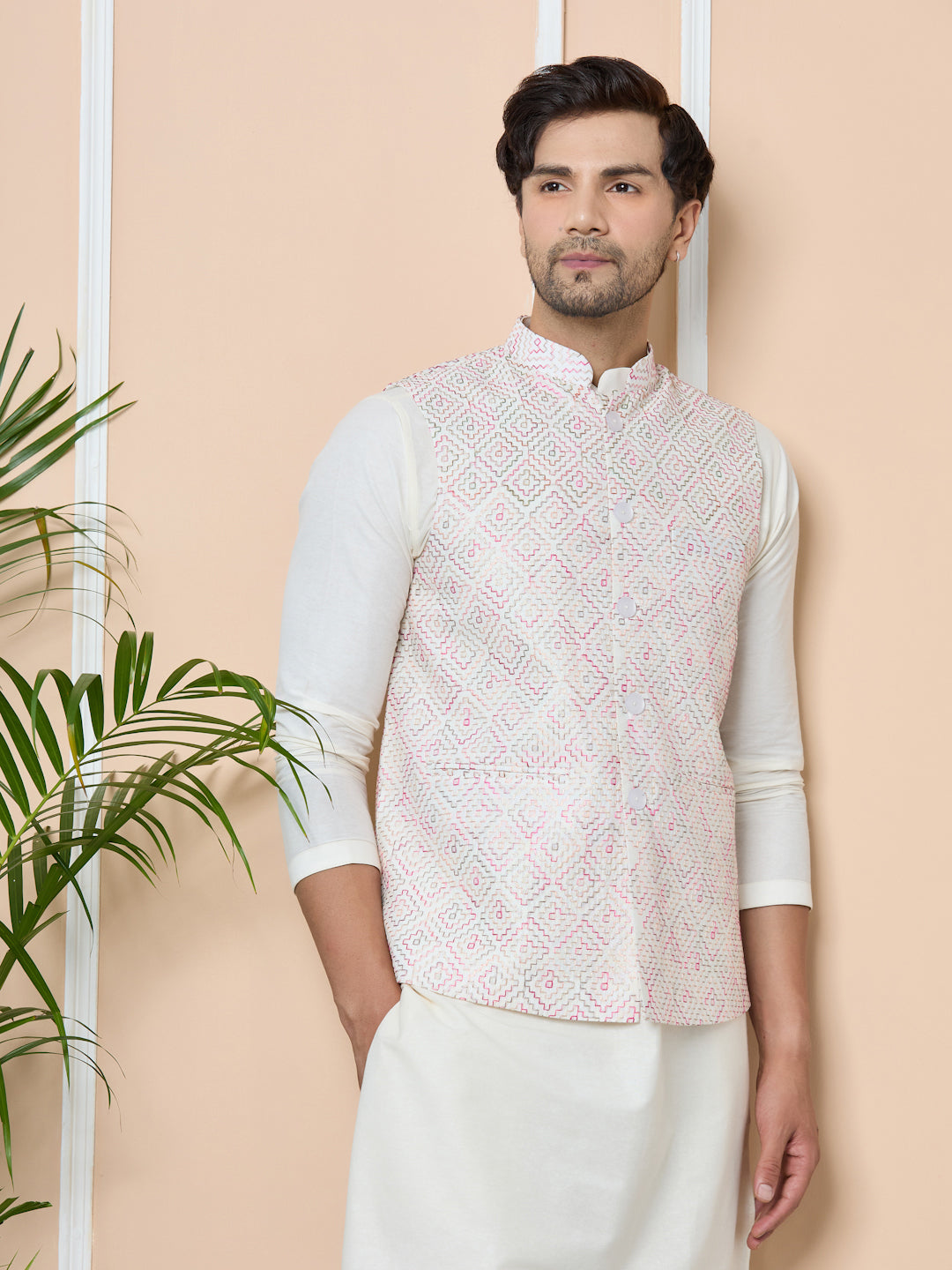 White Embroidered Nehru Jacket