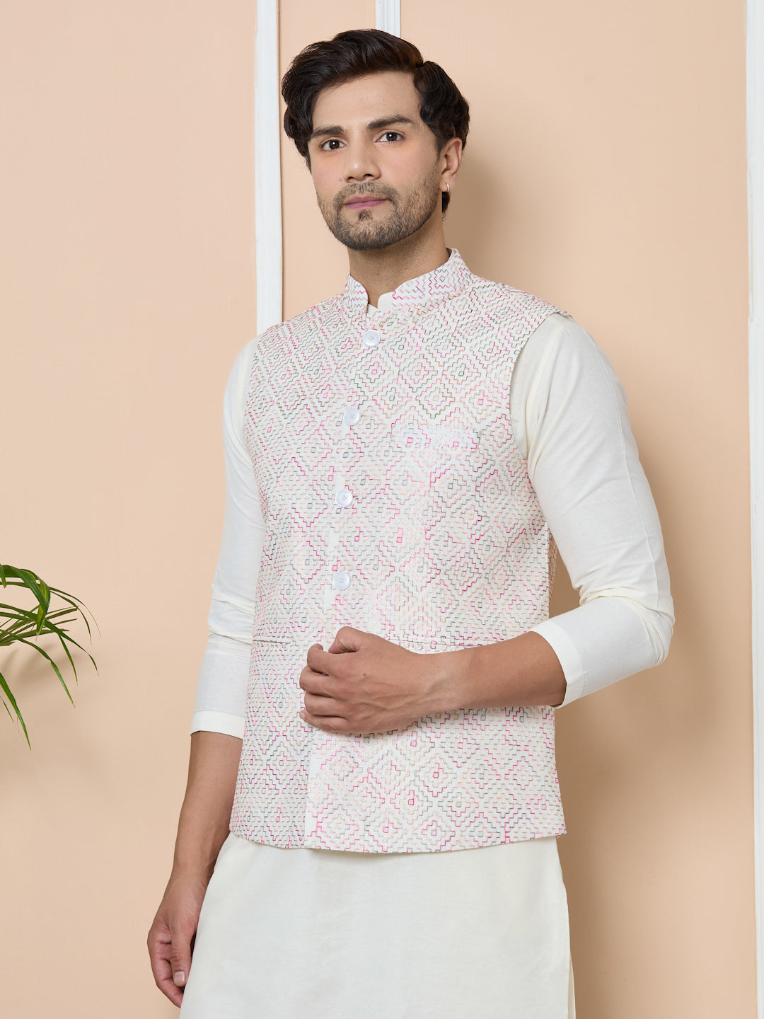 White Embroidered Nehru Jacket