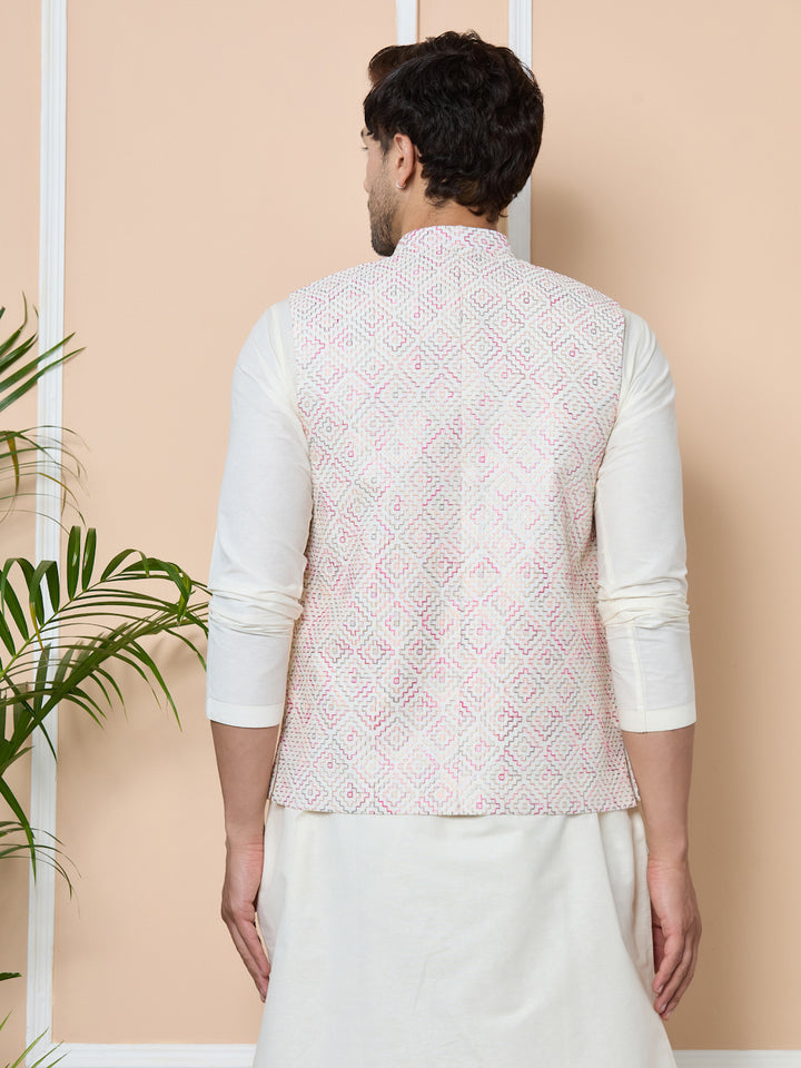 White Embroidered Nehru Jacket