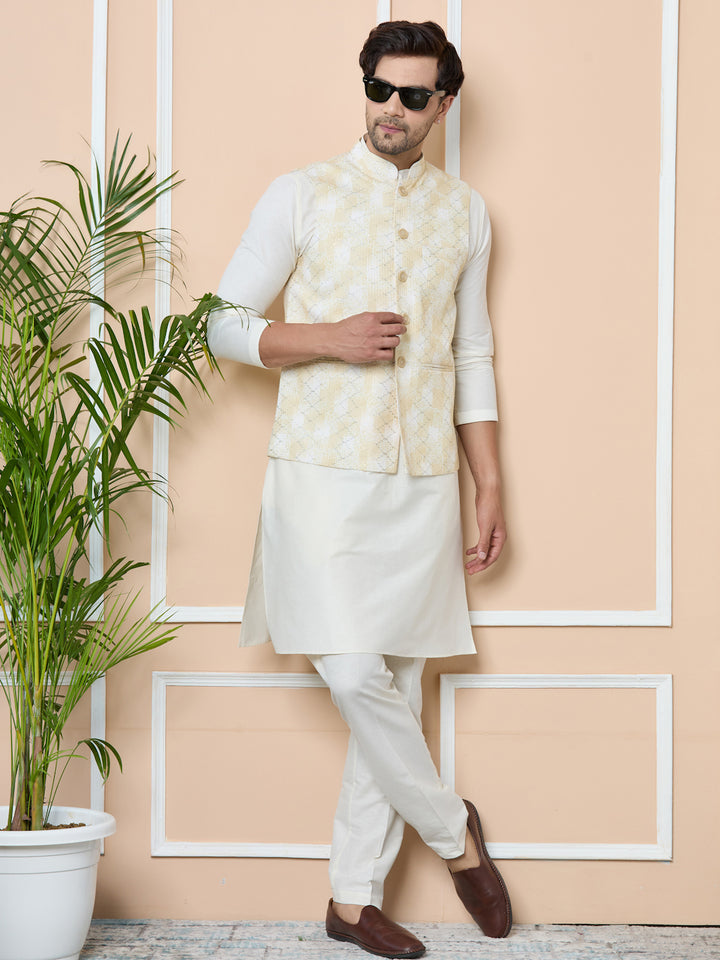 Yellow Embroidered Nehru Jacket with Gota Work