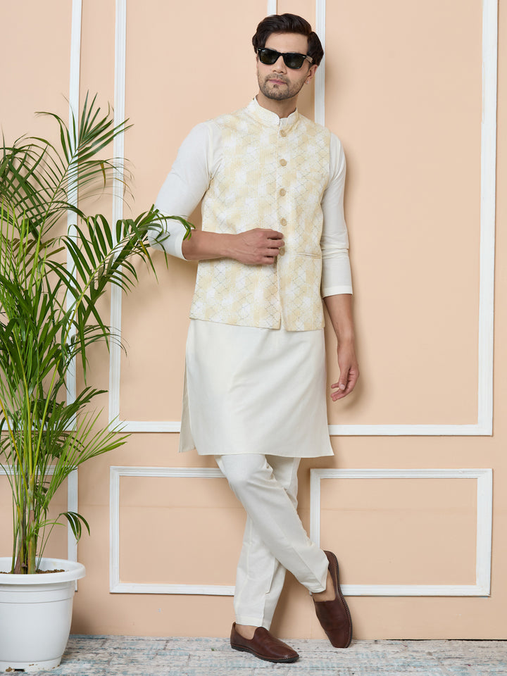 Yellow Embroidered Nehru Jacket with Gota Work