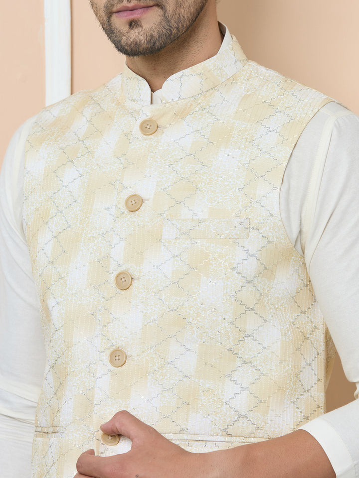 Yellow Embroidered Nehru Jacket with Gota Work