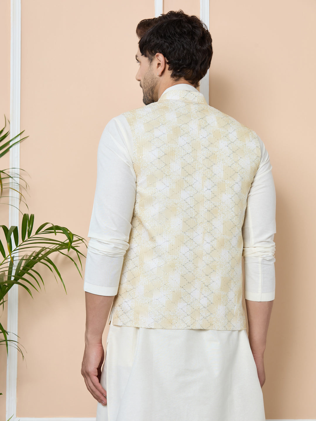 Yellow Embroidered Nehru Jacket with Gota Work