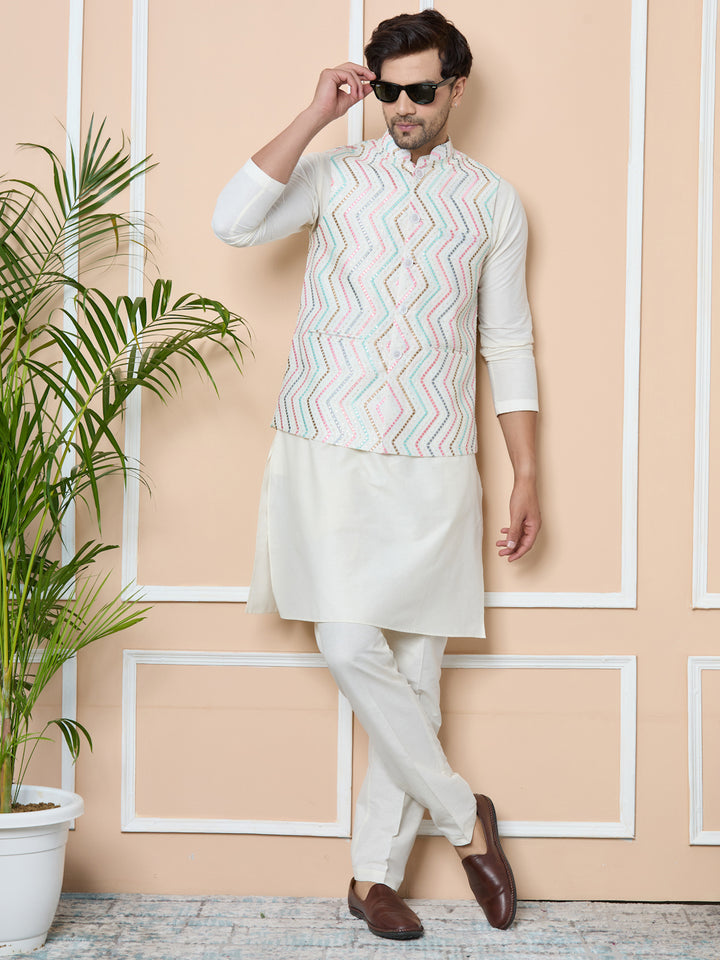 Multicolor Diamond Zigzag Embroidered Nehru Jacket