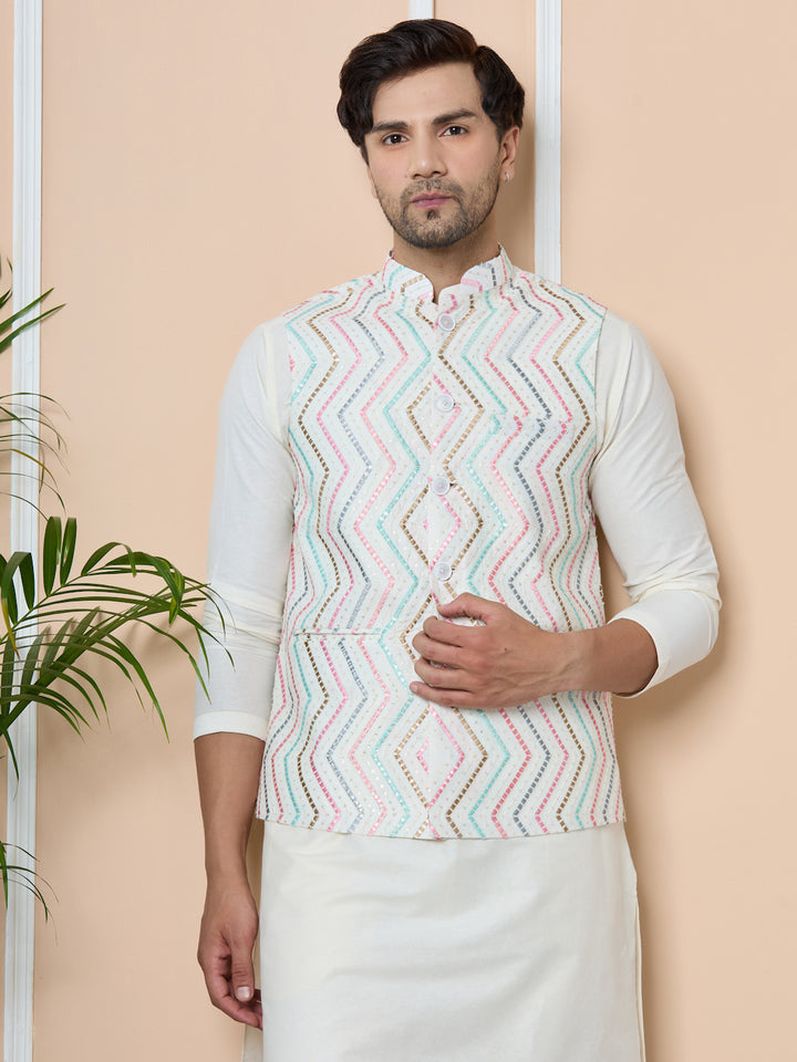 Multicolor Diamond Zigzag Embroidered Nehru Jacket