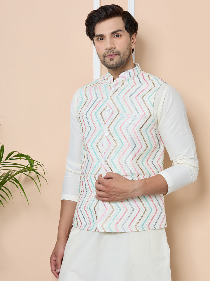 Multicolor Diamond Zigzag Embroidered Nehru Jacket