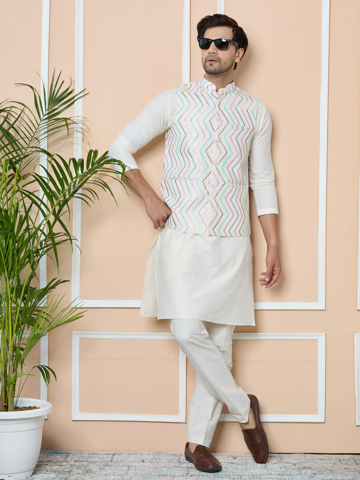 Multicolor Diamond Zigzag Embroidered Nehru Jacket