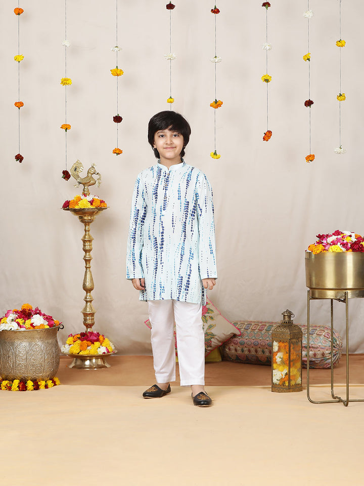 Boy's Blue Tie and dye Printed Cotton Straight Kurta